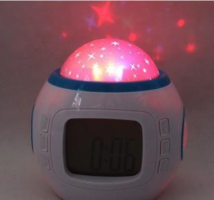 Chord music stars projection alarm clock Discus the alarm clock Blue screen colorful projection lamp Moon calendar clock