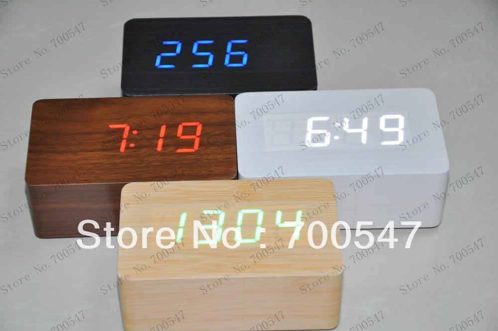 SVC210 Red LED Light Wood Wooden Coffee Housing Digital Sound Activated Alarm Clock DC Input / USB + Temperature No.B