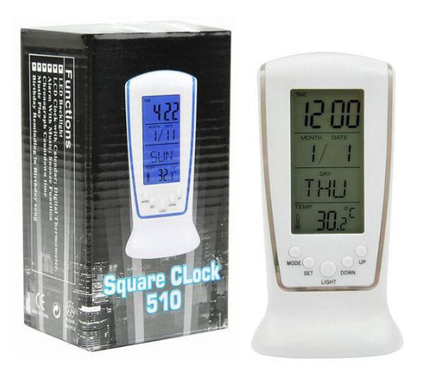 50pcs factory wholesale LED blue light time clock with music date temp display 510 retail box