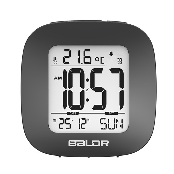 Baldr Mini Digital Alarm Clock Time Temperature Display Calendar Function Travel Clocks Snooze and White Backlight Table Clock