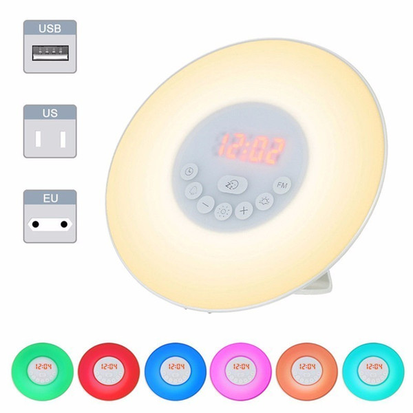 LA MIU Colorful Light Touch Sensing Digital Alarm Clock Sunrise Sunset LED Wake Up Lights With FM Radio Snooze Mode Nature Sound