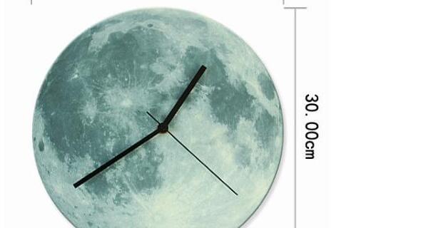 Free shipping Glow in the Dark Moon Wall Clock,Romantic Luminous Moon Home Decor,Quartz Sweep movement,Silence for Bedroom