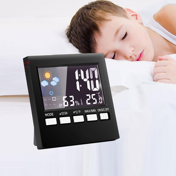 Digital Weather Forecast Station Alarm Clock Kids LCD Screen Temperature Humidity Backlight Monitor Snooze Function Alarm Clocks