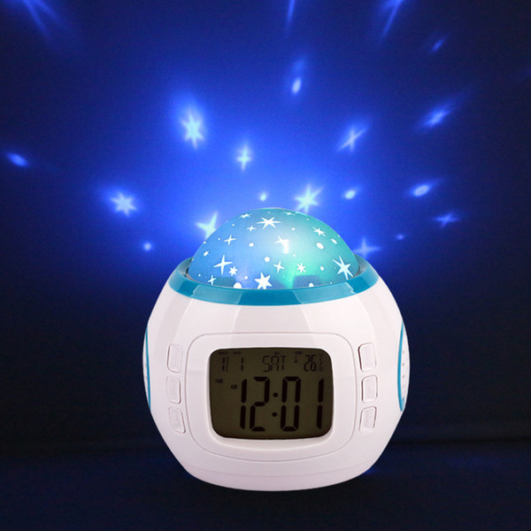 Projecting alarm colorful music star calendar, clock, night light mute sound, electronic projection alarm clock