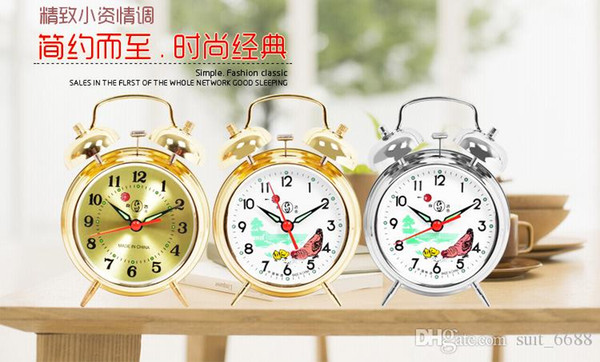 Vintage mechanical alarm clock alarm bell dual mechanical clock winding old horseshoe table full metal manual movement