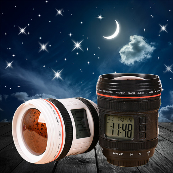 Creative simulation camera projection clock Multi-function alarm clock lazy alarm with music stars effect