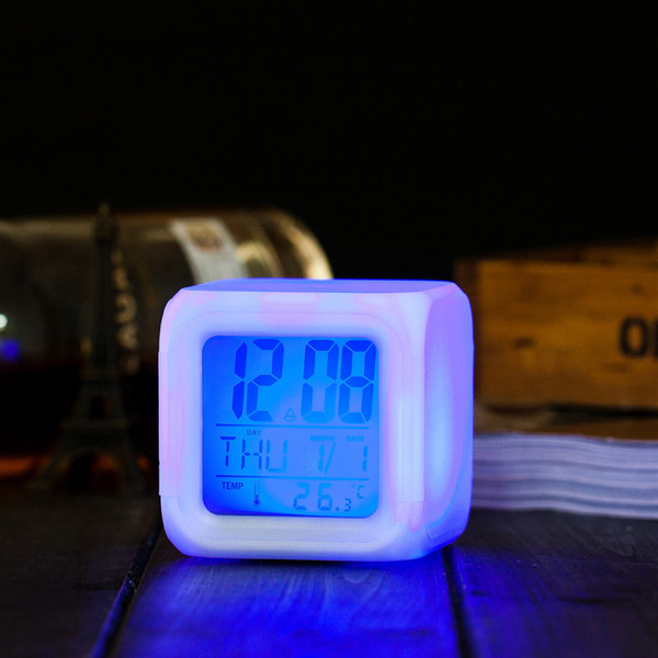 Creative fashion mute clock electronic clock clock wise fashion LED seven color snooze alarm