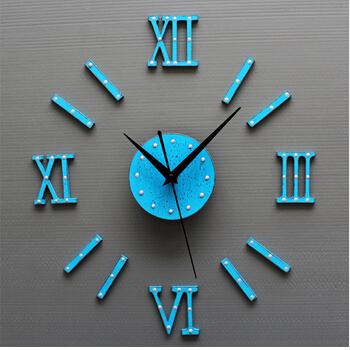 European classic clock,vintage wood DIY Roman numerals creative wall clock,shabby blue wall watches