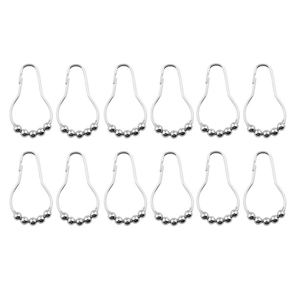 Free shipping 12pcs/pack Set Package Polished Satin Nickel 5 Roller Ball Shower Curtain Rings Hooks Hot Search