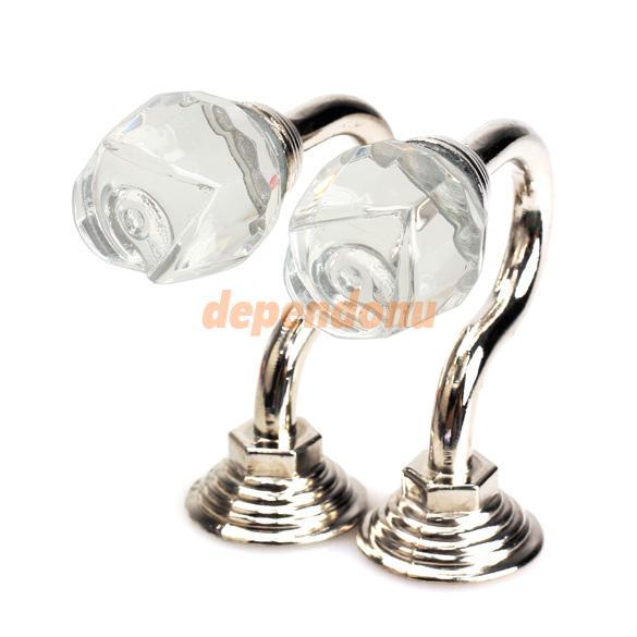 2PCS Vintage Crystal Wall Tieback Curtain Hook Tassel Towel Hanger Silver