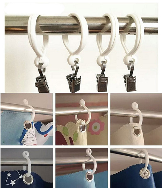 New Curtain Poles Shower Rod Hook Hanger White Color Plastic Ring Bath Drape Loop Clasp Drapery Home Use Clips wen4677