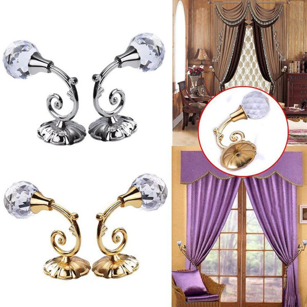 New 2pcs Large Metal Crystal Ball Curtain Hooks Tassel Wall Tie Back Hanger Holder Curtain Hanging Tools