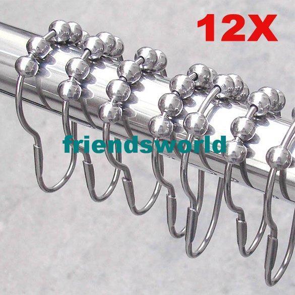 Polished Satin Nickel 5 Rollerball Shower Curtain Rings Curtain Hooks 7x4cm DHL FEDEX SF Free shipping