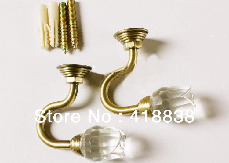 Free shippig-2Pcs/set Rose Crystal Tie Back Wall Hook Tieback Hooks Curtain hook Towel Hanger