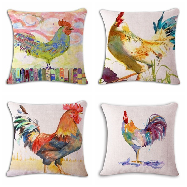 Oil Painting Cock Inbetweening Hand Cotton Flax Pillow Back Cushion