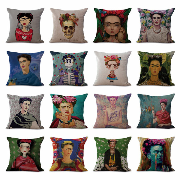 Cushion Cover Frida Kahlo Women Home Sofa Decorative Throw Pillowcase Flowers Bedroom Waist Cushion Case Home Decor