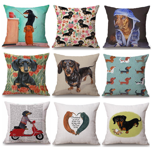 38 Styles Dachshunds Sausage Dog Cushion Covers Hand Painting Dogs Art Cushion Cover Merry Christmas Decorative Linen Pillow Case