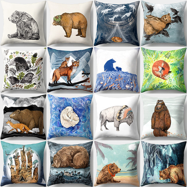 16 Designs Fox Bear 45*45cm Household Fabric Cushion Covers Bedroom Set Christmas Gifts Home Decor Party Decoration