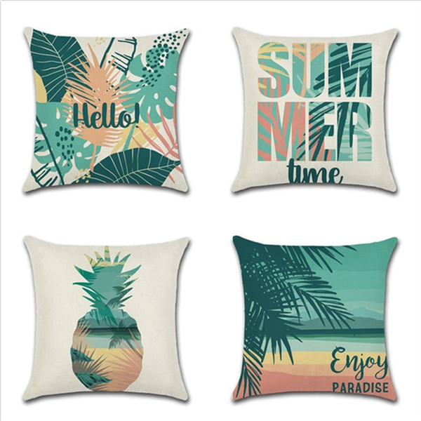 Throw Pillow Cover Summer Time Style Pineapple Leaf Decorative Pillowcase with Zipper Sofa Car Waist Cheap Home Decoration Square 18 Inches