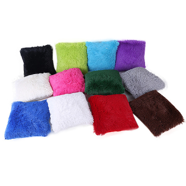 Hot sale 43cm*43cm 12 Colors Pillow Case Waist Throw Cushion Cover Home Happy Gifts High Quality Plush drop shipping