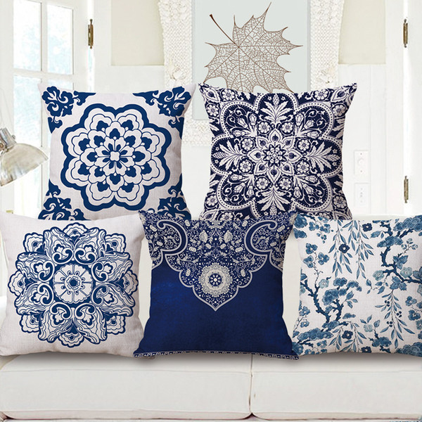 New Pattern Blue And White Porcelain Pattern Pillow Automobile Back Cushion Sofa Cushion