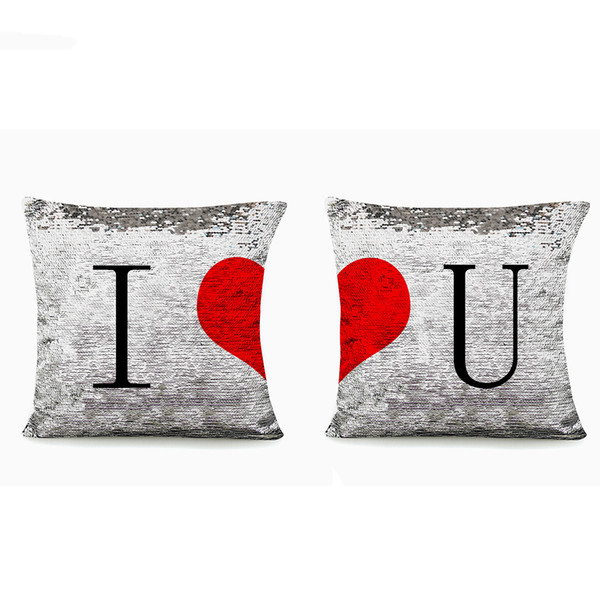 2 pcs Happy Valentine Pillow case Glitter Sequins love pillows I Love You Home Design soft Bed Square Valentine's gift