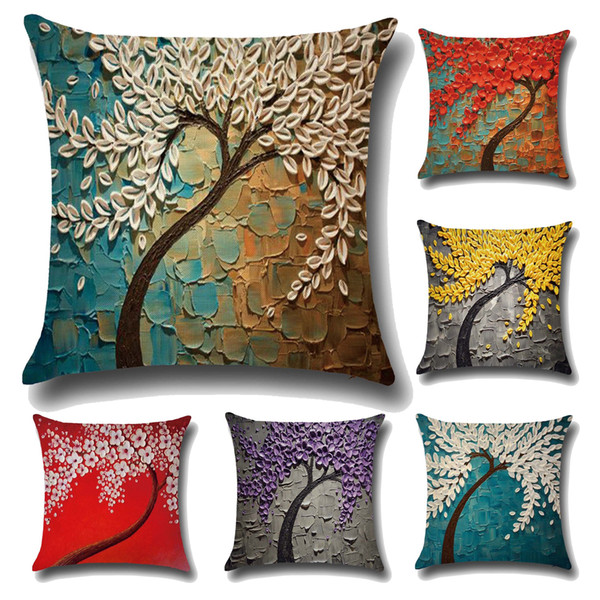 New Flower Printed Cushion Covers 3D Soft Linen Pillow Cases Creative Tree Pattern Cover Decorative Pillows