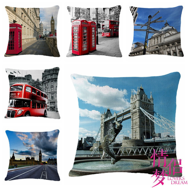 Telephone Booth Bus Stupid London Zhong Will Bridge Cotton And Hemp Flax Pillow Back Cushion