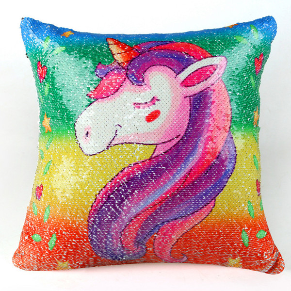 Unicorn Sequin Pillow Case Shiny Pillow Cover Reversible Sofa Magic Paillette DIY Cushion Cover 40*40cm