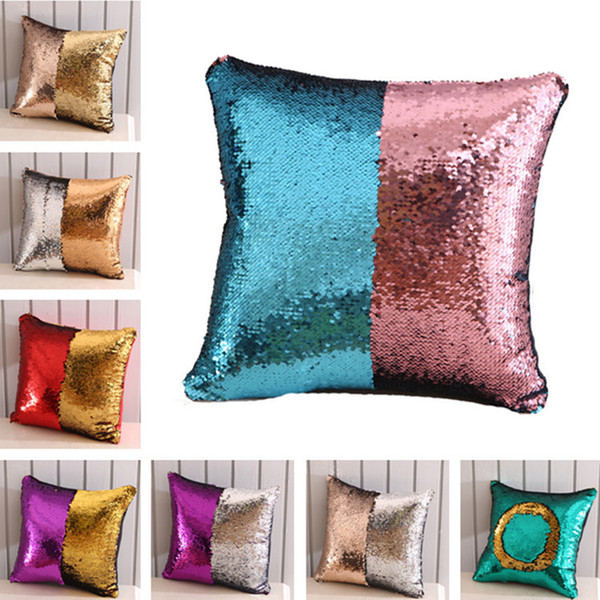 Sequins Mermaid Pillow Case Cover Home Textiles Decoration Sofa Car Cushion Decorative Cover Cotton 40cm 16Styles 100pcs T1I1124