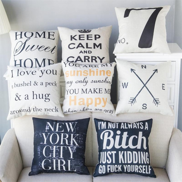 Pillow Covers Cushions Cover Printed Alphabet Letter Linen Fashion Office Sofa Chair Home Textiles Cushions Pillowcase Without Pillow Core