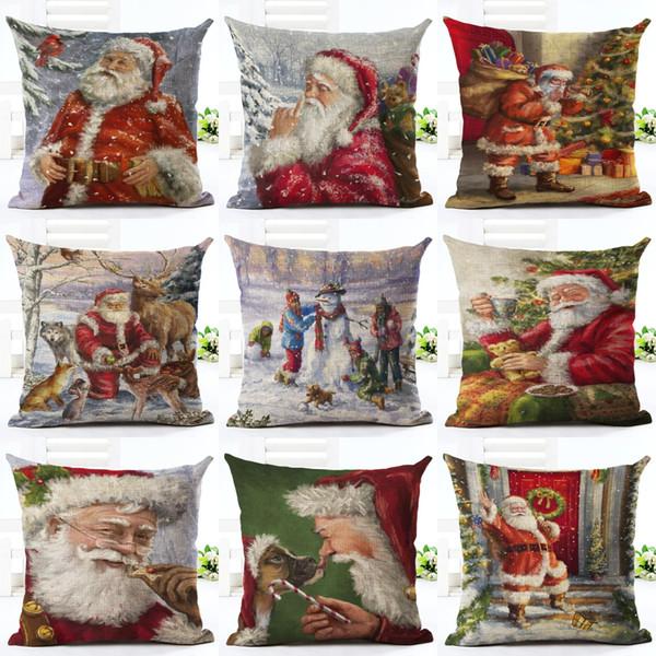 45cm Fanshion Cotton Linen Fabric Throw Pillowcase Santa Claus Hot Sale 18 Inch New Home Coffee House Sofa Back Decor Cushion Cover