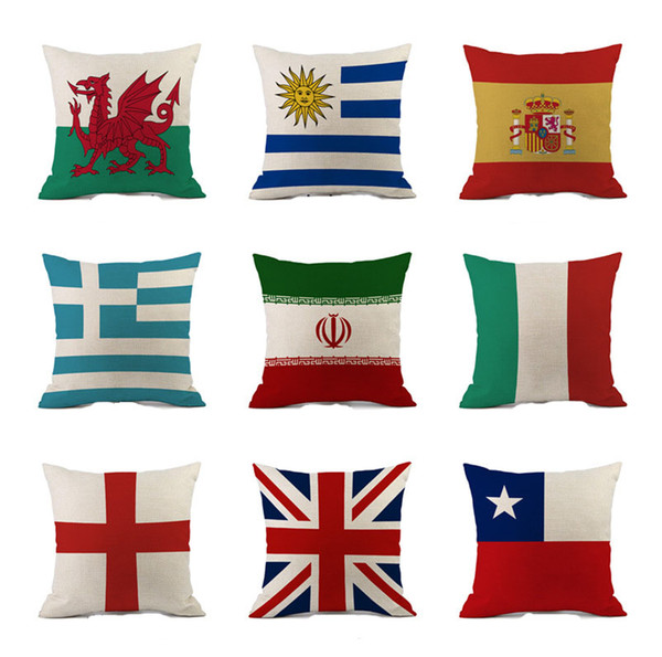 Fashion World Cup Football Team National Flag Cushion Digital Printing Flax Carnival Celebrations Pillow Covers Home Throw Sofa Decor