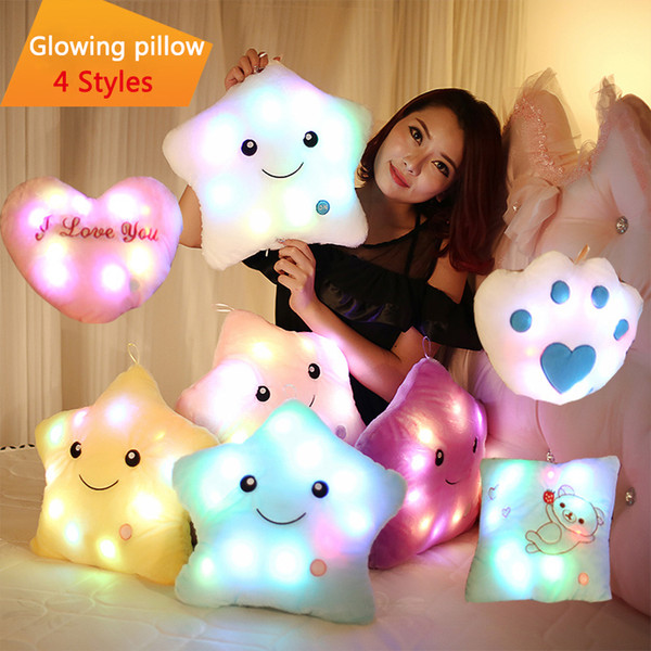 Luminous Glowing Pillow Star Heart Bear Paw Led Soft Stuffed Plush Pillow Night Light Cushion Toys Christmas birthday Valentine's Day gifts