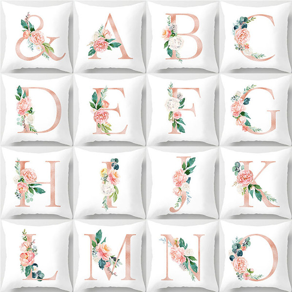 45x45cm Kids Room Decoration Letter Pillow English Alphabet Polyester Cushion Cover for Sofa Home Decoration Flower Pillowcase