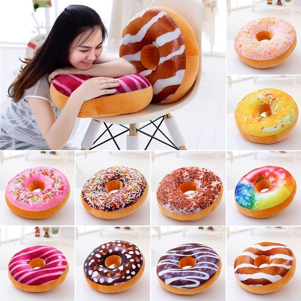 3D Creative Plush Donut Food Pillows Stuffed Toys Dolls Funny Cartoon Donuts Pillow Cover Plush Sweet Chocolates Sofa