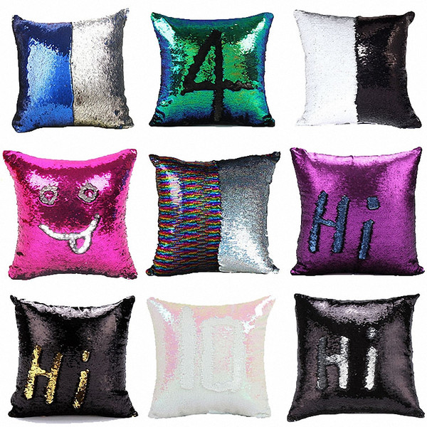 DIY Mermaid Sequin Cushion Cover Magical Pink Throw Pillowcase 40cmX40cm Color Changing Reversible Pillow Case