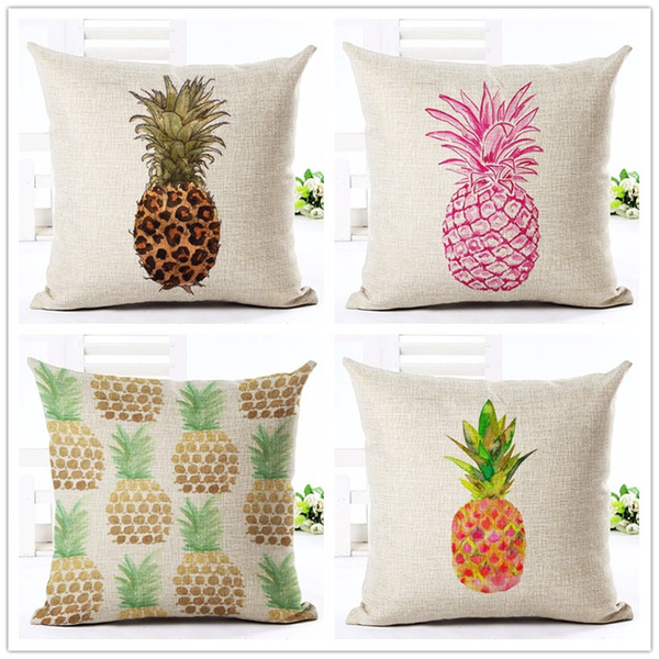 High Quality Fashion Style Cotton Linen Cushion Cover Painted Pineapple Fruit Pattern Home Decor Bed Car Throw Pillows Decorative Cojines