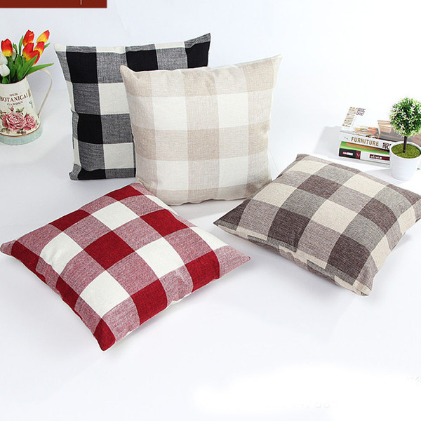 New Cushion Cover Linen Pillow Case Plaid Lattice Sofa Bed Home Decor Pillow Case Cushion Cover For Sofa AY002