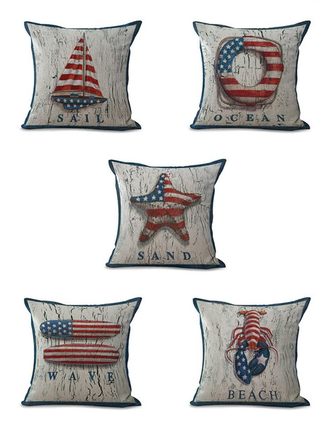 New Ocean Style America Flags Home Decor Sofa Throw Pillow Case Cushion Cover Cotton Linen Living Room Decorative 45x45 cm