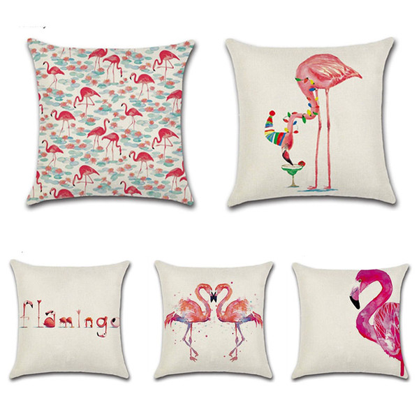 Christmas Flamingo Printed pillow case cover Square Cotton Linen Cushion Cover Decorative Sofa Pillowcase Throw Pillow Cover