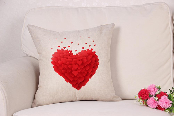 Valentine's Day Decoration Linen Pillow Cover for Couple Red Heart Arrow Shape I LOVE YOU Cushion Cover Home Sofa Car