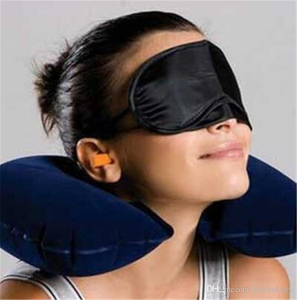 Free shipping Travel Set 3PCS U-Shaped Inflatable Travel Pillow Eye Cover Earplugs Neck Rest U Shaped Neck Pillow Air Cushion