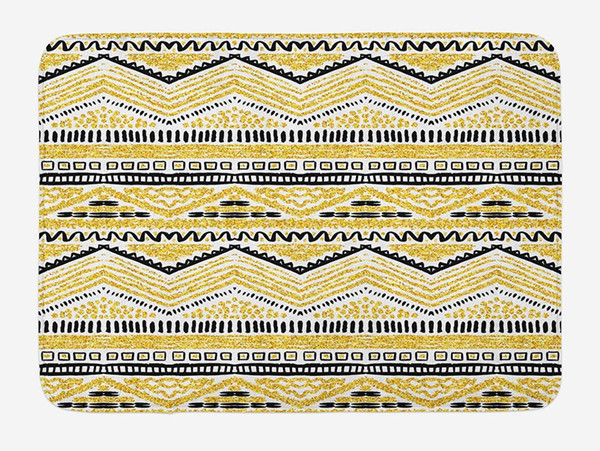 and Black Bath Mat Primitive Design Lines Stripes Ethnic Chevron Plush Bathroom Mat Black and