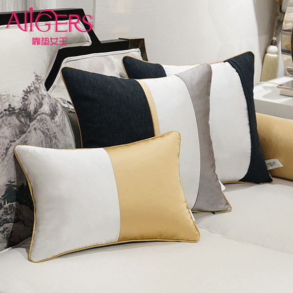 wholesale Avigers Luxury Modern Cushion Cover Pillow Case Patchwork Gold White Black Solid Home Decorative Sofa Office Throw Pillow Cover