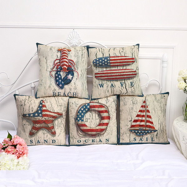 New Ocean Style America Flag Home Decor Sofa Throw Pillow Case Cushion Cover 18x18 Inch Cotton Linen Living Room Decorative 45x45 cm