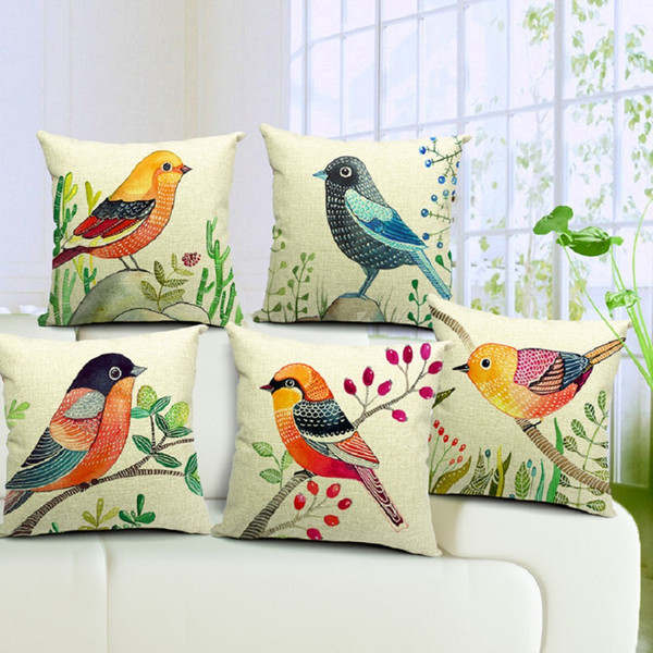 6 Styles Hand Painting Birds Cushions Covers Pillowcase Bird Tree Cushion Cover Sofa Couch Throw Decorative Linen Cotton Pillow Case Present