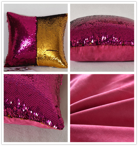 NEW Mermaid Sequin Pillowcase with Suede back Magical Color fish scale Throw Pillow Cover Bright Pillowcase Back Cushion Cover