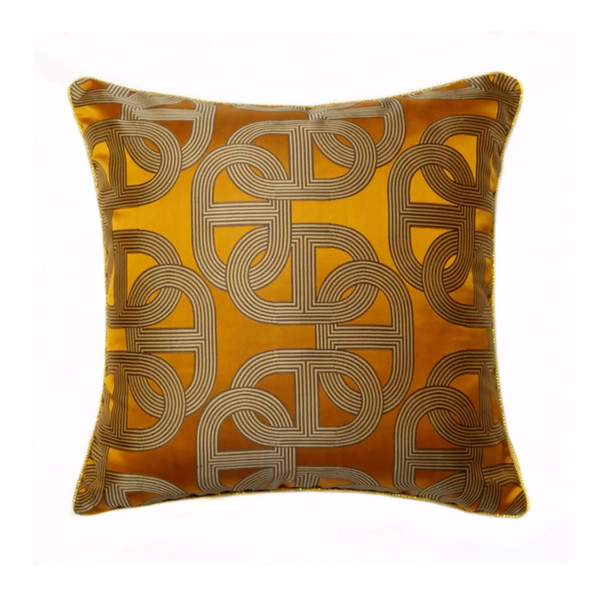 Free Shipping Contemporary Dark Orange Geometric Pillow Case Modern Square 45x45cm Rope Pipping Jacquard Woven Home Floor Sofa Cushion Cover