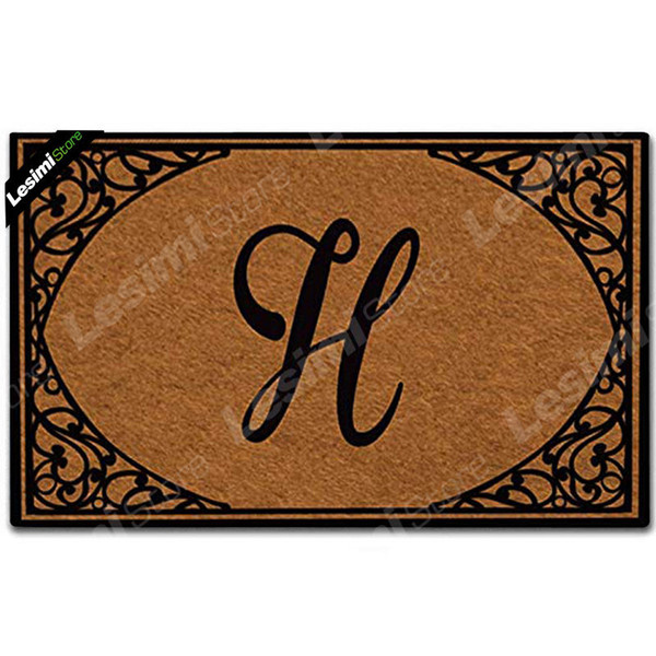 Custom Doormat Monogrammed Personalized Your Name and Initial Floral Frame Non Slip Entrance Indoor Outdoor Welcome Door Mat